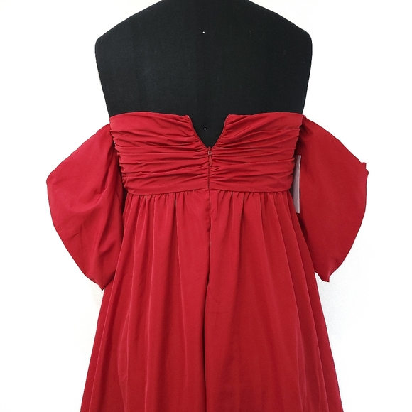 Free People Party Taffetta Red Corset Puff Sleeve Babydoll Mini Dress - Picture 7 of 8